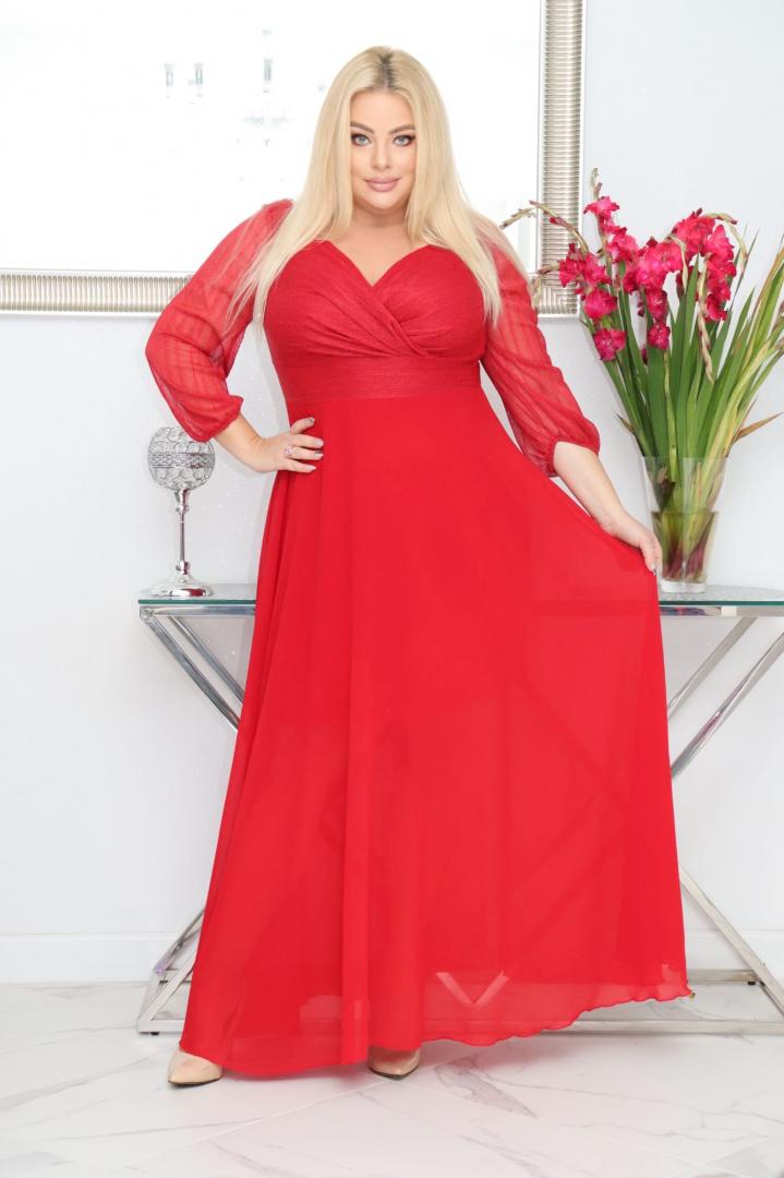 Sukienka Lozana lekka zwiewna rozkloszowana czerwona - obrazek 4