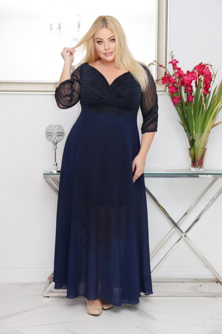 Sukienka Lozana lekka zwiewna rozkloszowana granatowa - obrazek 3