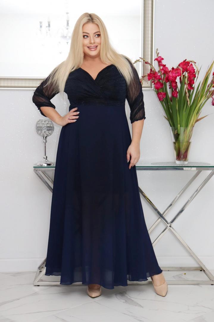 Sukienka Lozana lekka zwiewna rozkloszowana granatowa - obrazek 4