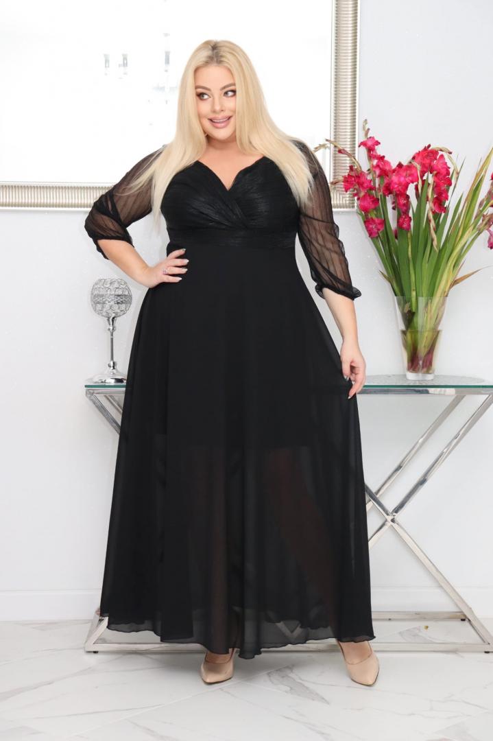 Sukienka Lozana lekka zwiewna rozkloszowana czarna - obrazek 4