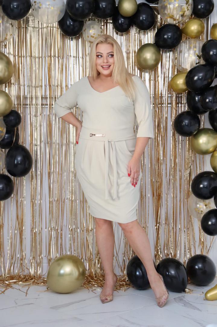 Sukienka Meriza tulipanowa z kieszeniami dzianinowa nude - obrazek 3