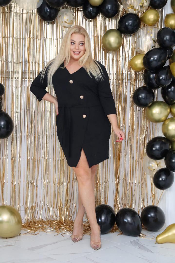 Sukienka Favia zakładana z guzikami elegancka dzianinowa czarna PROMOCJA