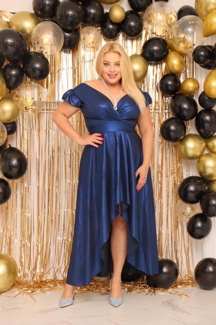 Sukienka Fraiche rozkloszowana long wieczorowa szyfonowa granatowa - obrazek 4