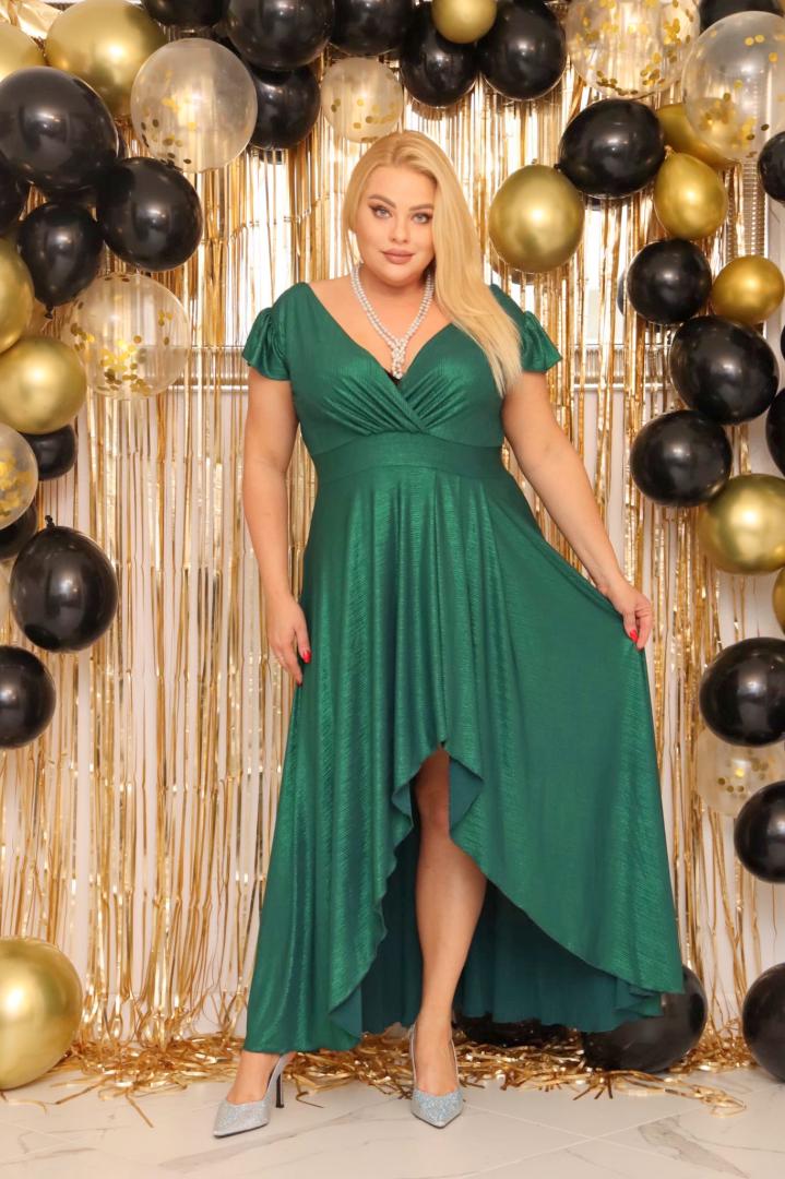 Sukienka Fraiche rozkloszowana long wieczorowa szyfonowa butelkowa zieleń