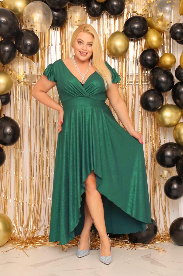 Sukienka Fraiche rozkloszowana long wieczorowa szyfonowa butelkowa zieleń - obrazek 3