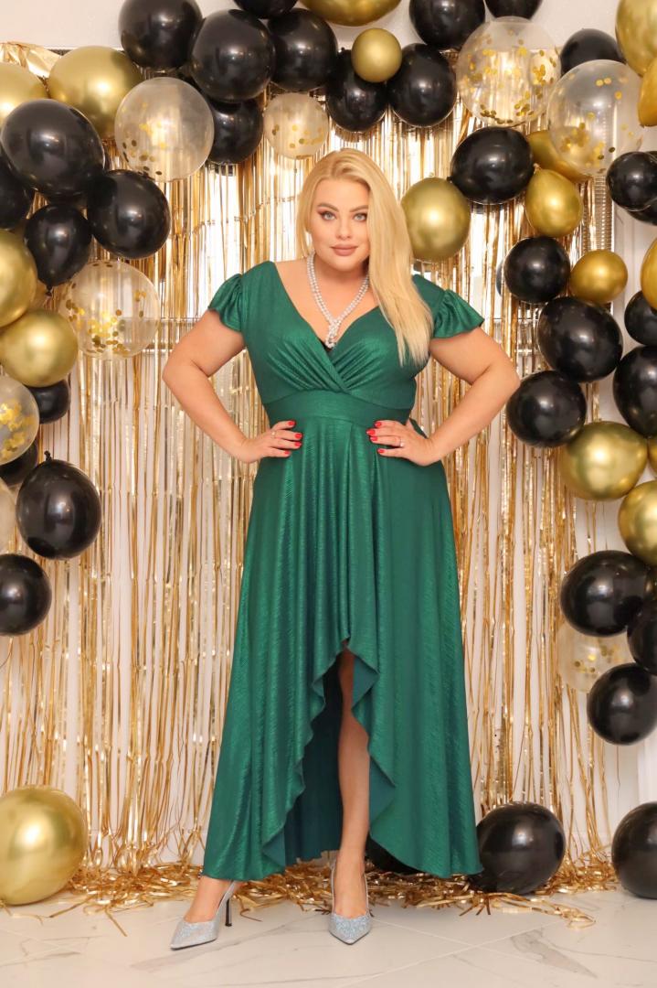 Sukienka Fraiche rozkloszowana long wieczorowa szyfonowa butelkowa zieleń - obrazek 4