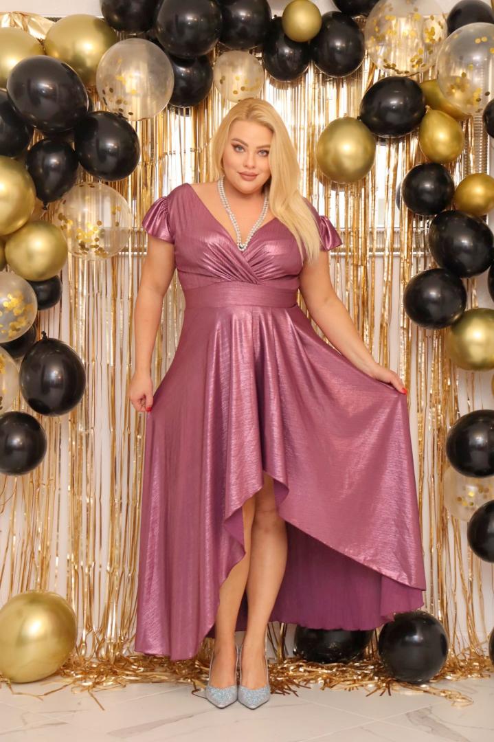 Sukienka Fraiche rozkloszowana long wieczorowa szyfonowa wrzosowa