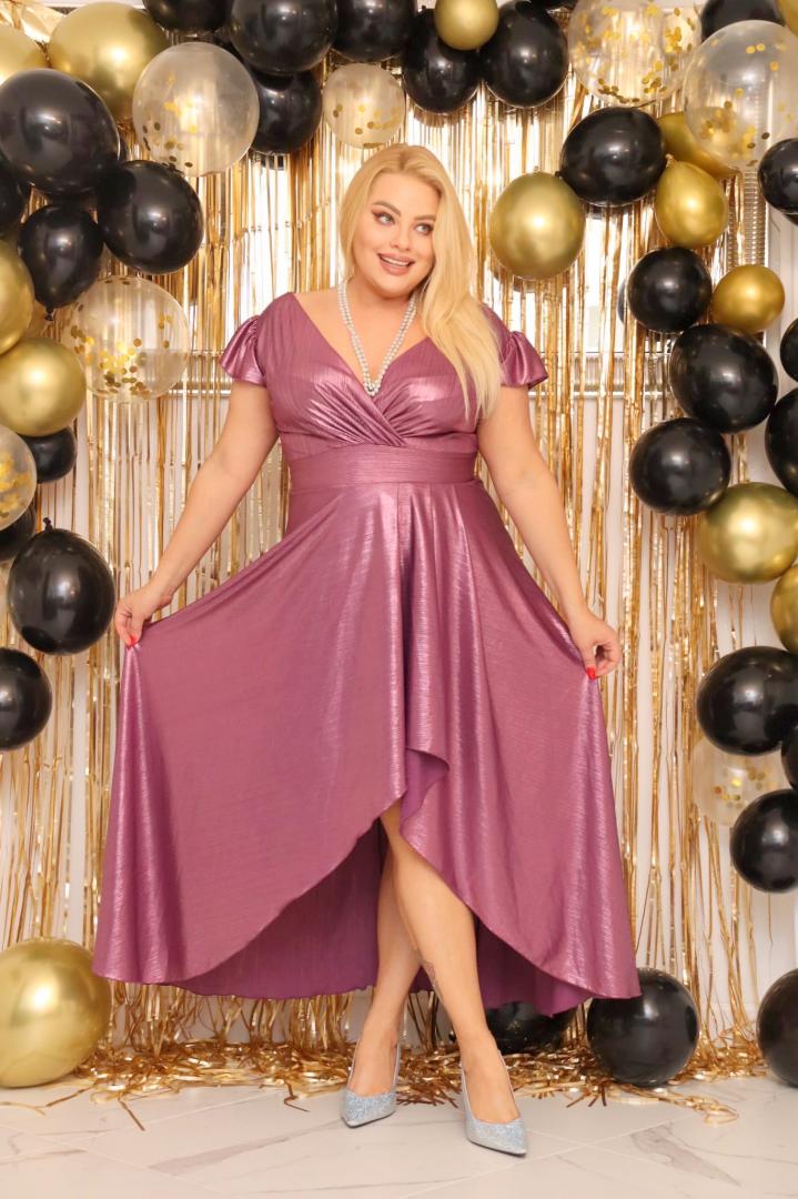 Sukienka Fraiche rozkloszowana long wieczorowa szyfonowa wrzosowa - obrazek 3