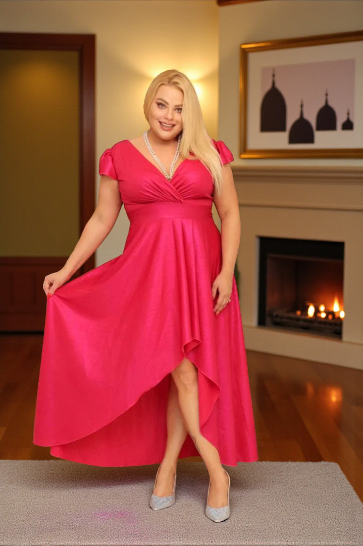 Sukienka Fraiche rozkloszowana long wieczorowa szyfonowa amarantowa