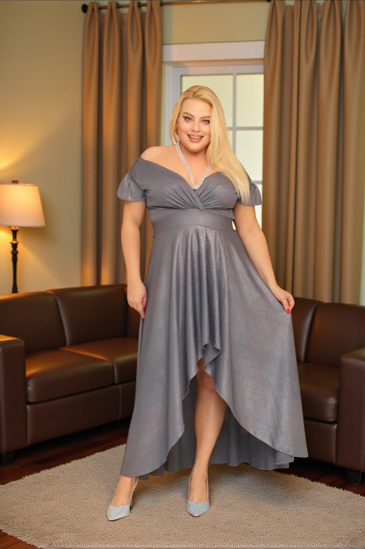 Sukienka Fraiche rozkloszowana long wieczorowa szyfonowa grafitowa