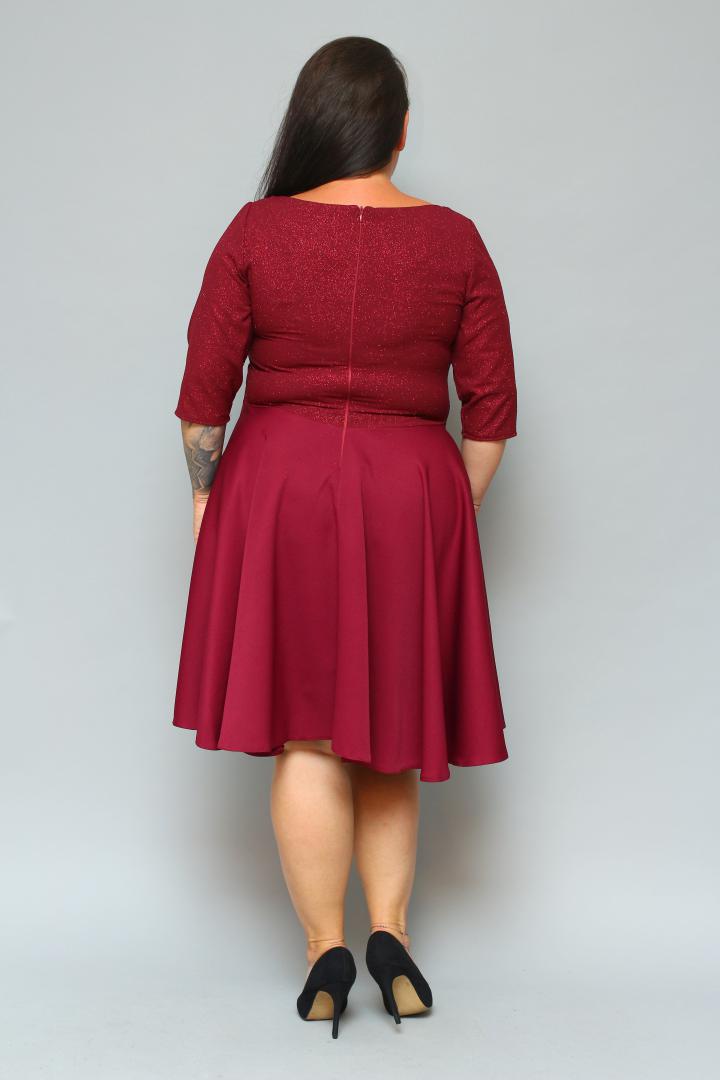 Sukienka Carla rozkloszowana dekolt serek bordo SPARKLE WYPRZEDAŻ - obrazek 6