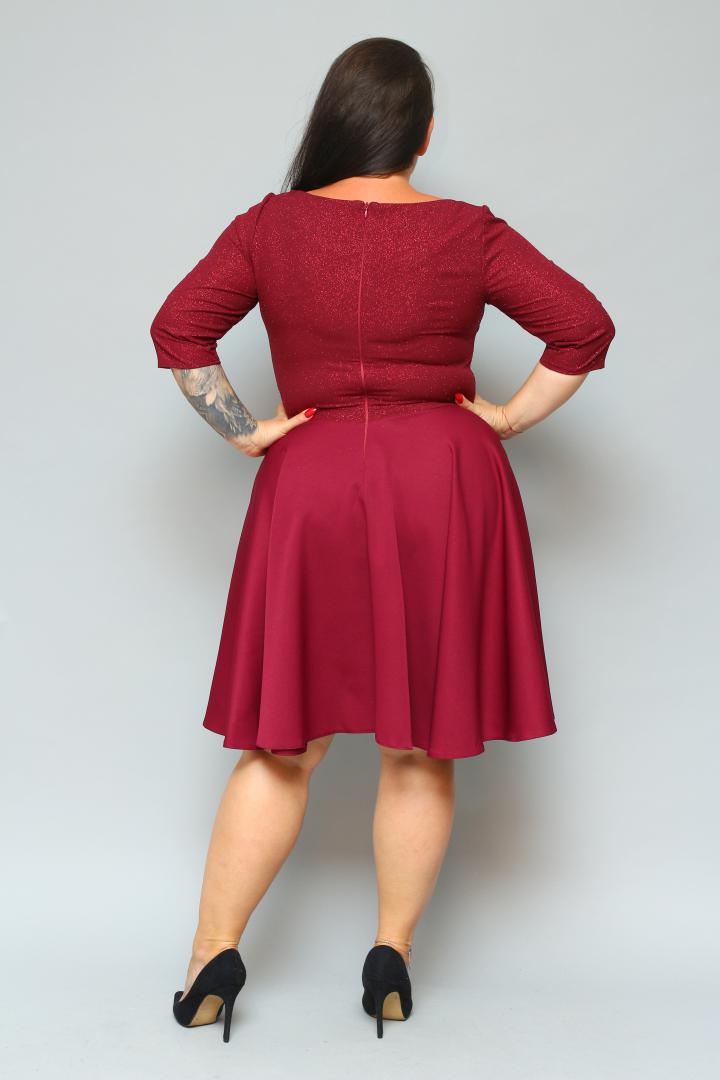 Sukienka Carla rozkloszowana dekolt serek bordo SPARKLE WYPRZEDAŻ - obrazek 7