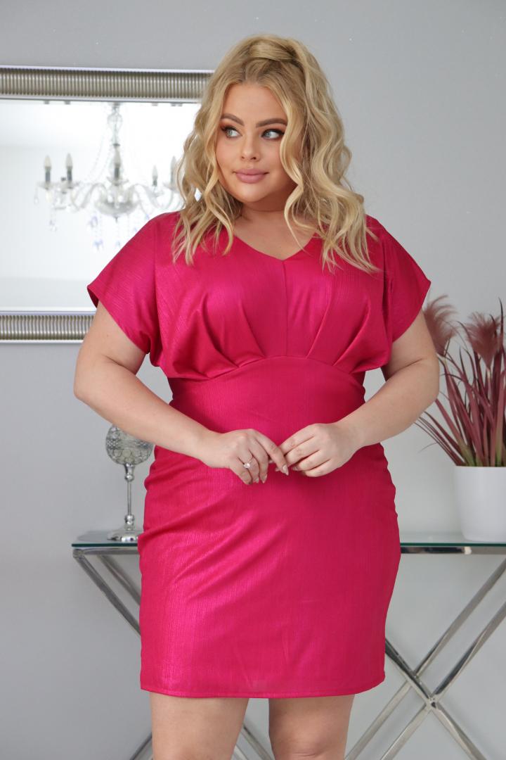 Sukienka Diora romantyczny dekolt z zakładkami mieniąca amarantowa - obrazek 4