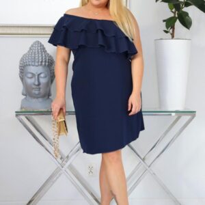 Sukienka Raven - stylowa, niezapomniana i ze zmysłowym akcentem na jedno ramię! GRANATOWA - obrazek 3