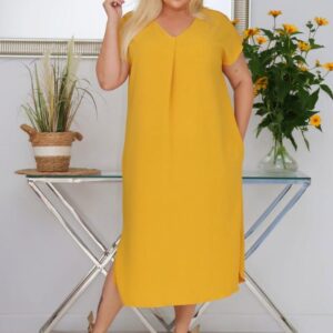 Sukienka Luna klasyczna niezwykle wygodna i szykowna wiskoza musztarda - obrazek 3