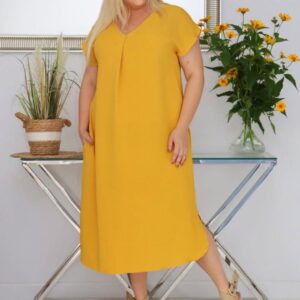 Sukienka Luna klasyczna niezwykle wygodna i szykowna wiskoza musztarda