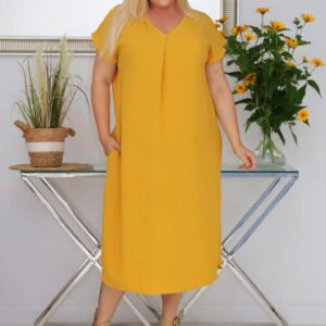 Sukienka Luna klasyczna niezwykle wygodna i szykowna wiskoza musztarda - obrazek 4