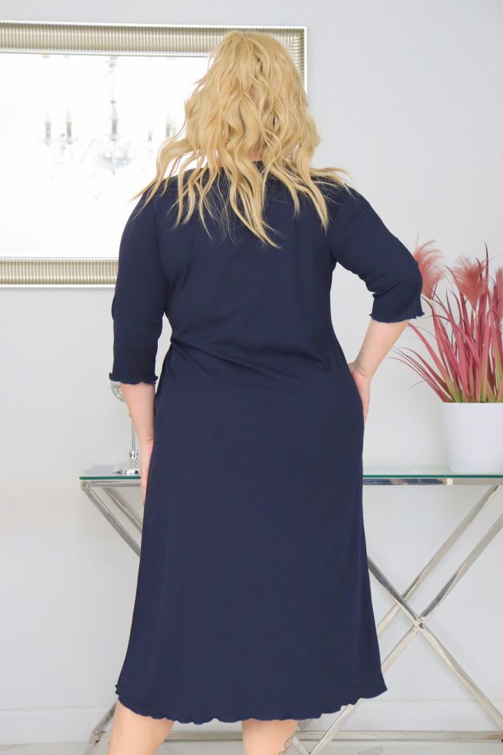 Sukienka Natasza rozkloszowana midi dzianina wiązana w pasie granatowa - obrazek 5