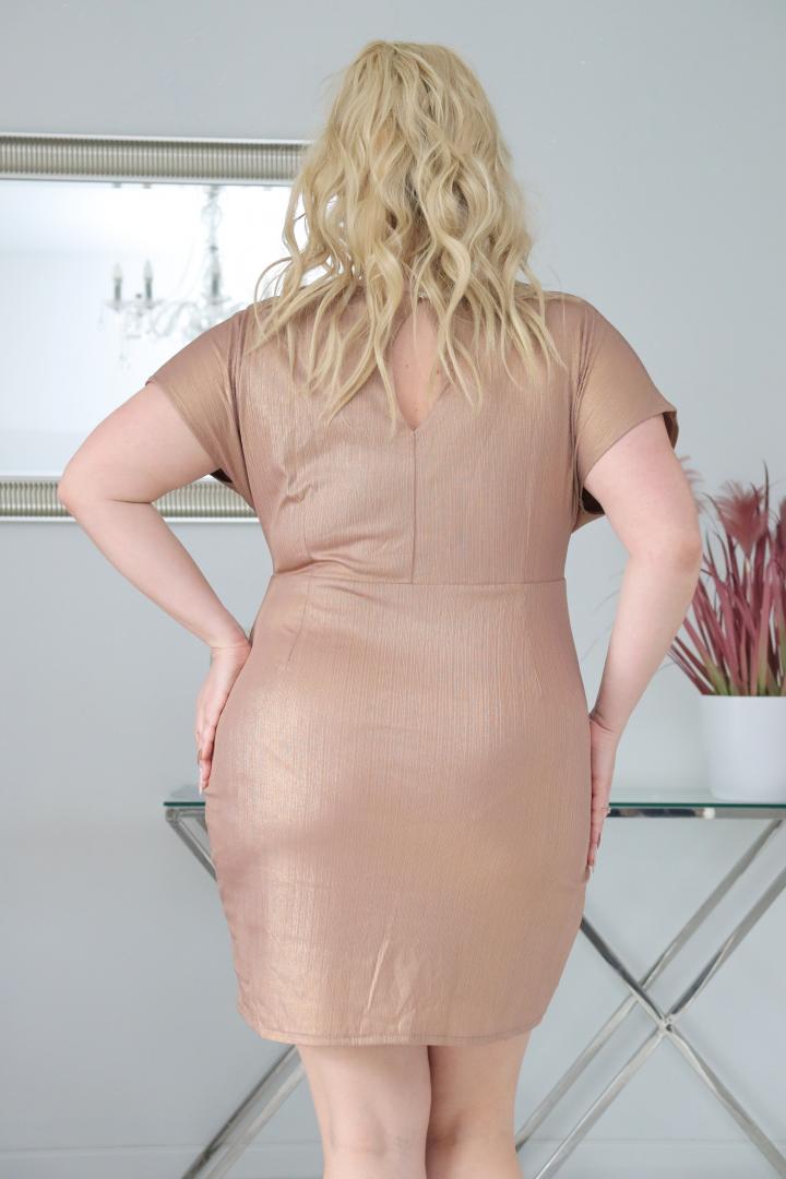 Sukienka Diora romantyczny dekolt z zakładkami mieniąca złota - obrazek 5