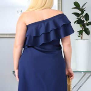 Sukienka Raven - stylowa, niezapomniana i ze zmysłowym akcentem na jedno ramię! GRANATOWA - obrazek 5