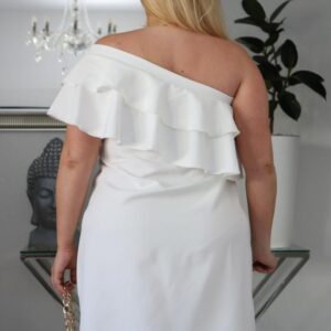 Sukienka Raven - stylowa, niezapomniana i ze zmysłowym akcentem na jedno ramię! BIAŁA - obrazek 5