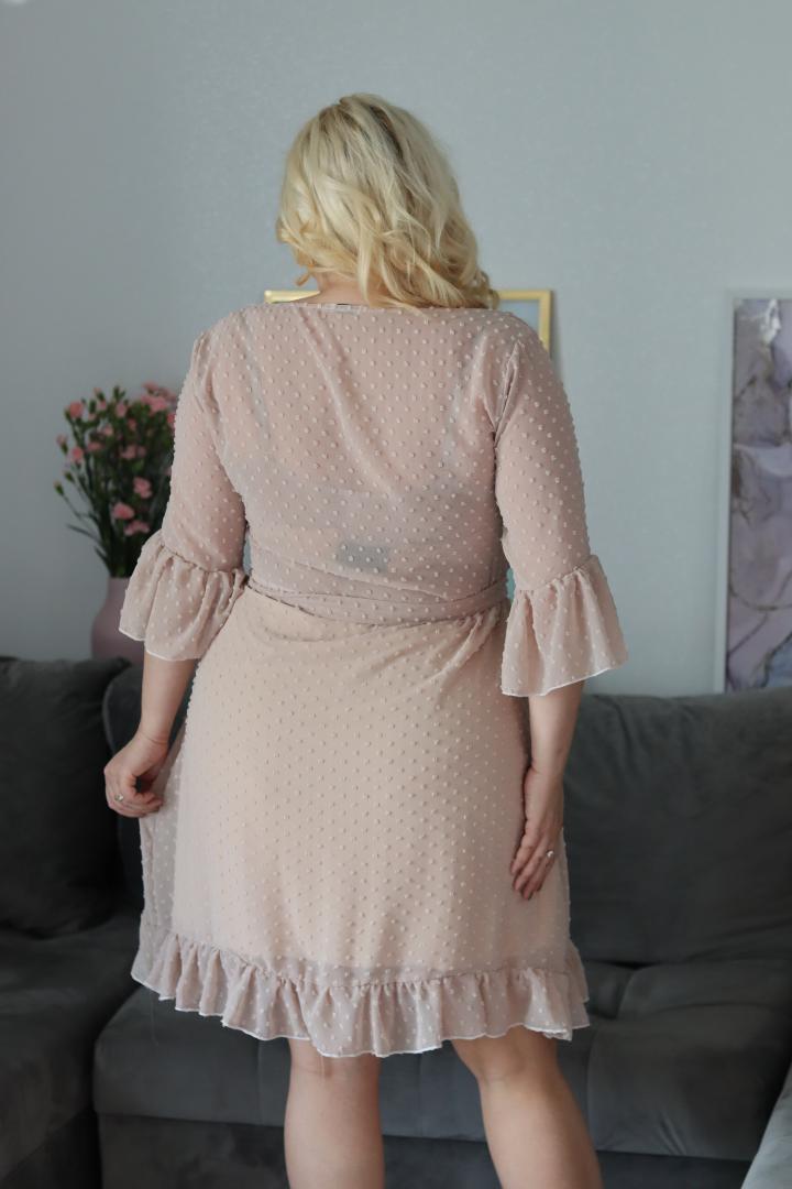 Sukienka Hailey rozkloszowana zwiewna kopertowy dekolt szyfon bubble nude - obrazek 6