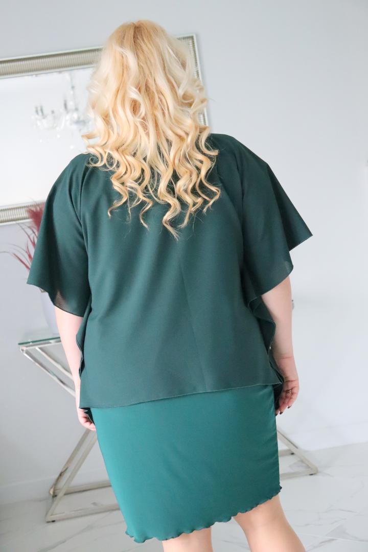 Sukienka Kama z prostokątną szyfonową narzutką butelkowa zieleń - obrazek 6