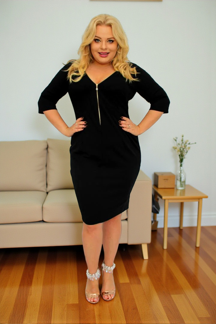 Sukienka Olga ołówkowa z regulowaną głębokością dekoltu metalowym zamkiem czarna - obrazek 3