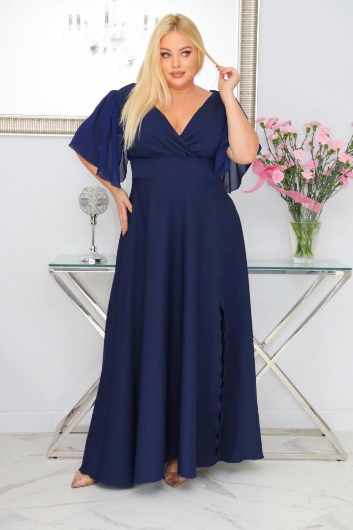 Malwa – odkryj sukienkę z lekkością szyfonowych rękawów. GRANATOWA - obrazek 3