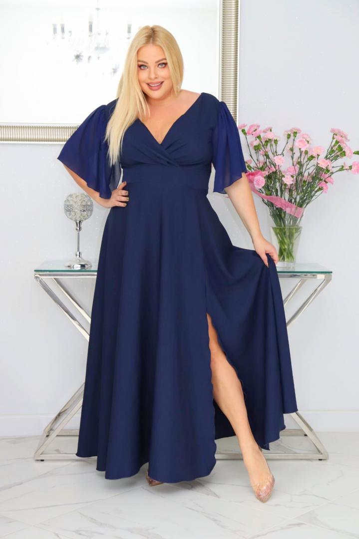 Malwa – odkryj sukienkę z lekkością szyfonowych rękawów. GRANATOWA