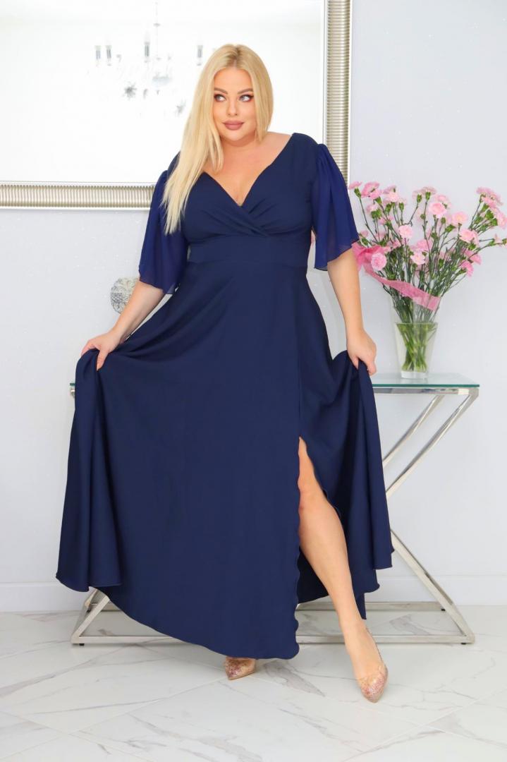 Malwa – odkryj sukienkę z lekkością szyfonowych rękawów. GRANATOWA - obrazek 5