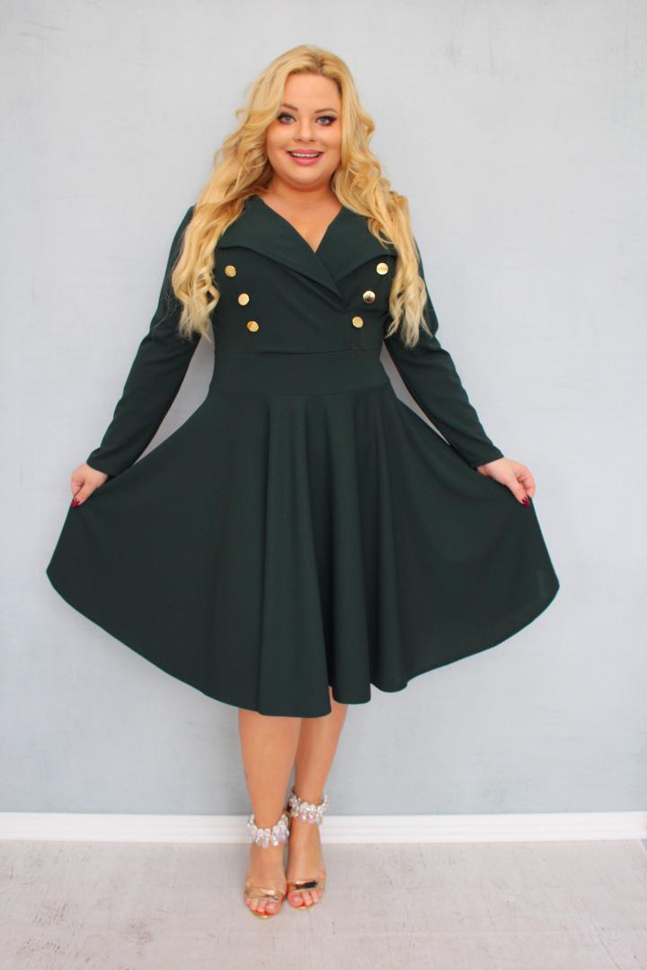 Sukienka Paula rozkloszowana złote guziki marynarka butelkowa zieleń