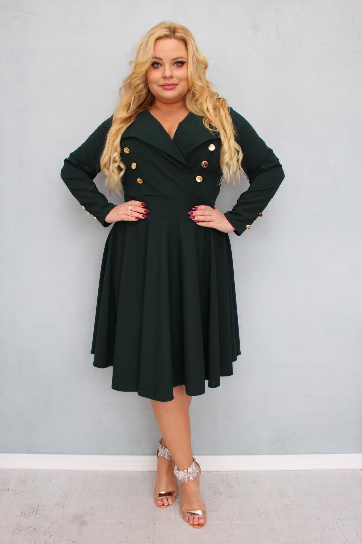 Sukienka Paula rozkloszowana złote guziki marynarka butelkowa zieleń - obrazek 3