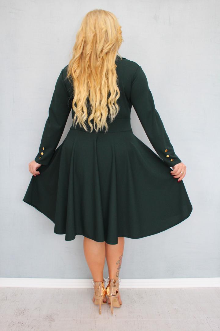 Sukienka Paula rozkloszowana złote guziki marynarka butelkowa zieleń - obrazek 4