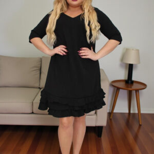 Sukienka Milagros – klasyczny fason trapezowy z romantycznymi falbankami! CZARNA