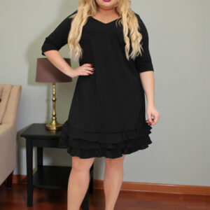 Sukienka Milagros – klasyczny fason trapezowy z romantycznymi falbankami! CZARNA - obrazek 3