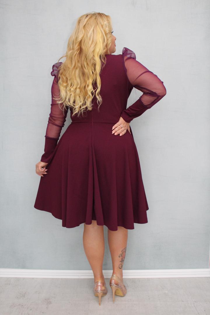 Sukienka Jessica rozkloszowana rękawy z tiulu bufki bordo - obrazek 5