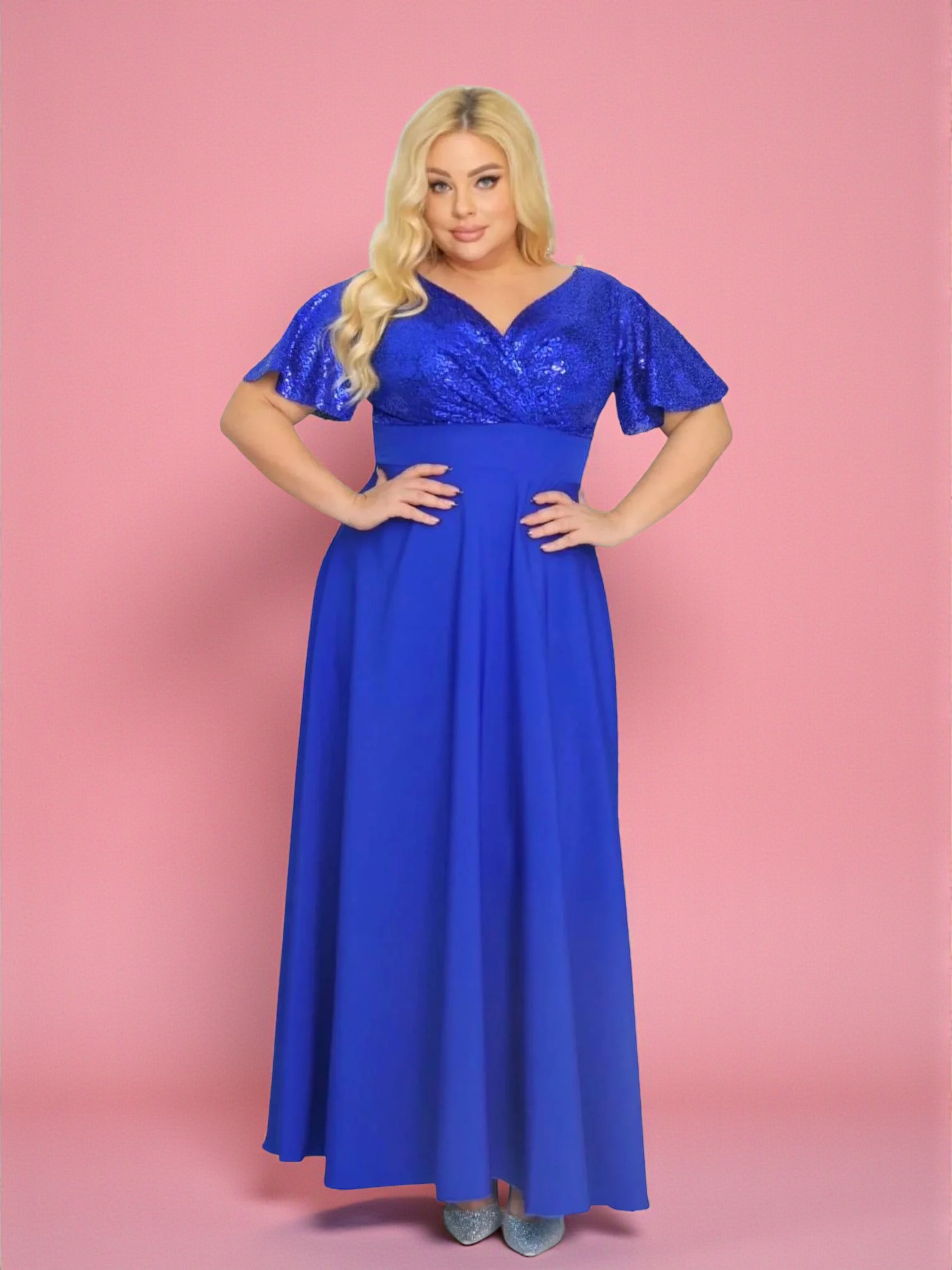 Sukienka klasyczna- elegancja, która olśniewa. Kwintesencja wieczorowego blasku! CHABROWA DROBNE CEKINY. A008. MEGA WYPRZEDAŻ!