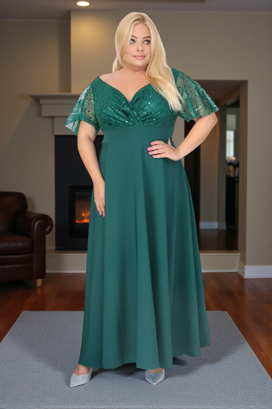 Sukienka Arwena - elegancja, która olśniewa. Kwintesencja wieczorowego blasku! BUTELKOWA ZIELEŃ - obrazek 2