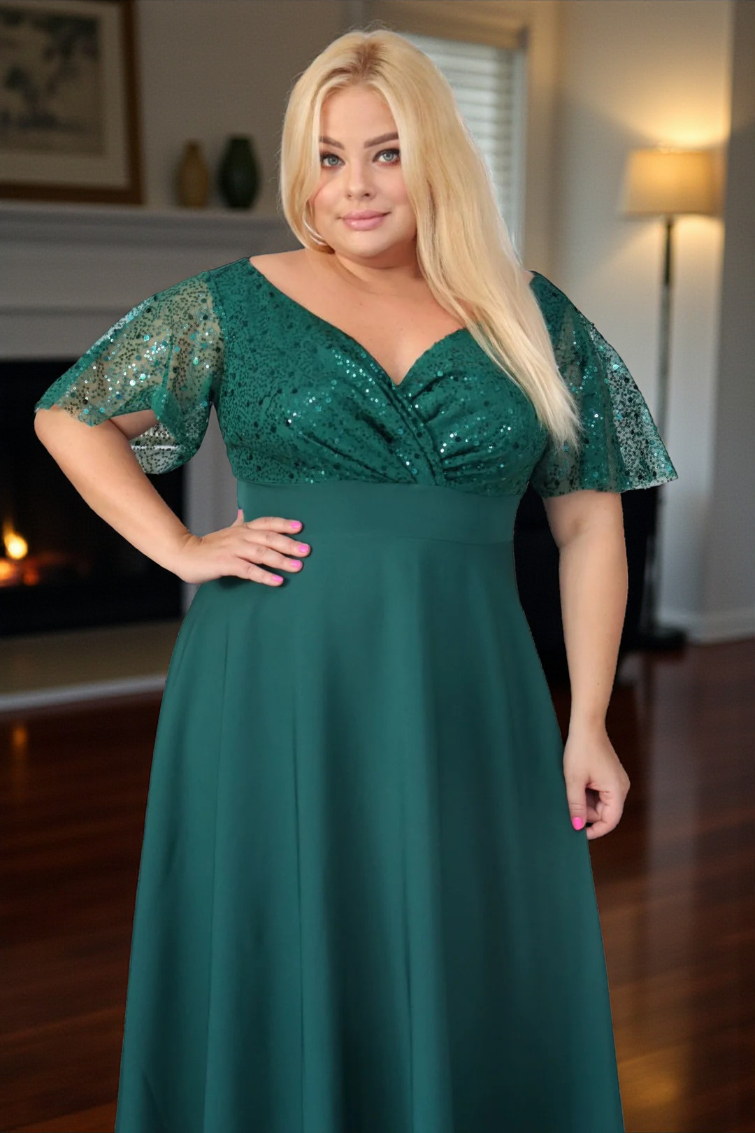 Sukienka Arwena - elegancja, która olśniewa. Kwintesencja wieczorowego blasku! BUTELKOWA ZIELEŃ - obrazek 3