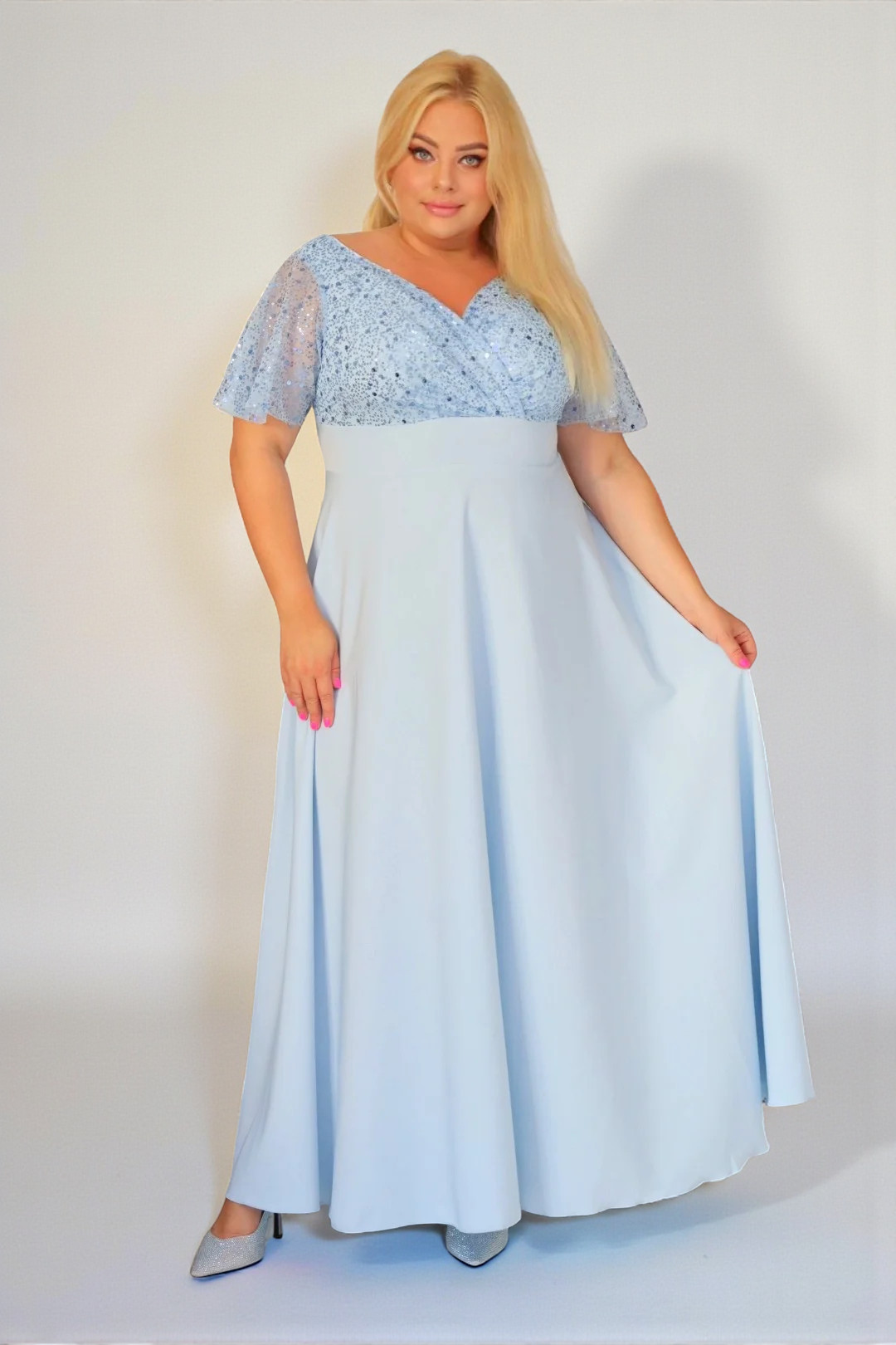 Sukienka klasyczna- elegancja, która olśniewa. Kwintesencja wieczorowego blasku! BŁĘKITNA. A008. MEGA WYPRZEDAŻ!