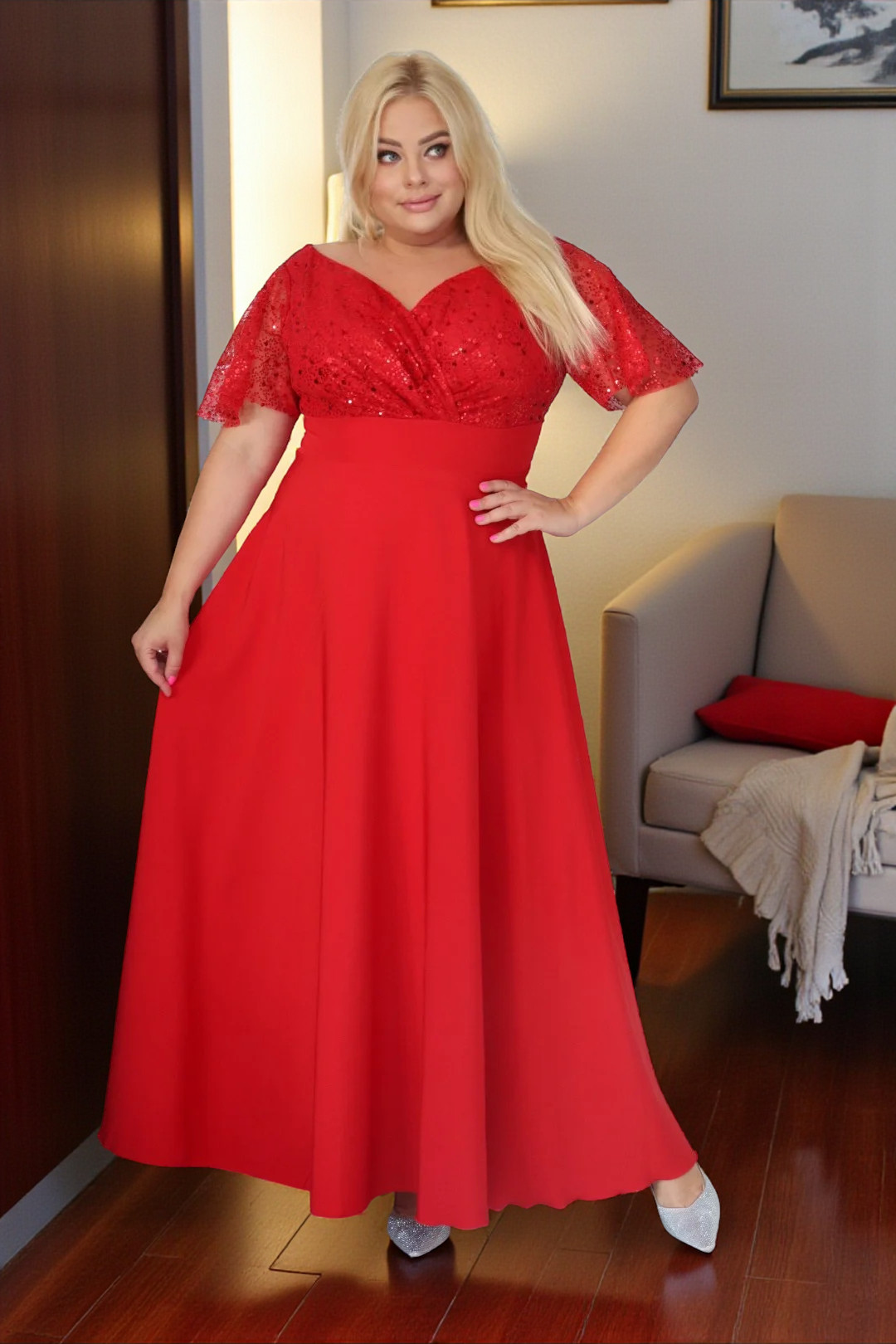 Sukienka Arwena - elegancja, która olśniewa. Kwintesencja wieczorowego blasku! CZERWONA