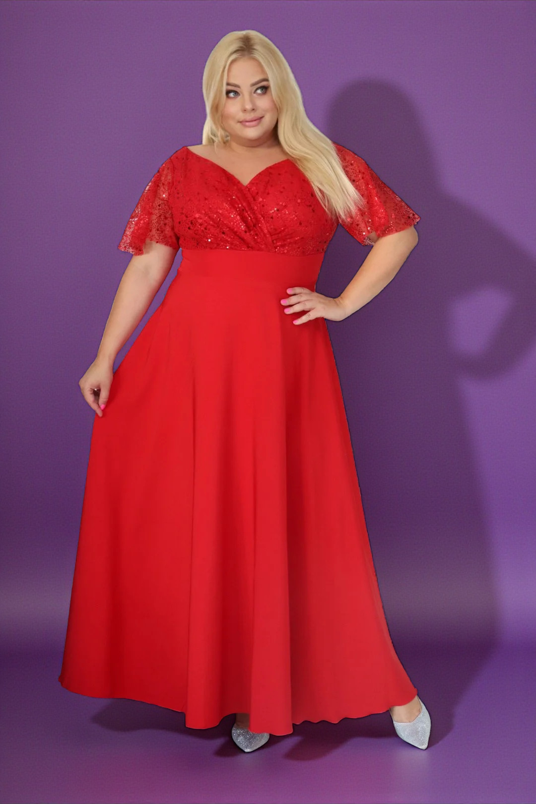 Sukienka klasyczna- elegancja, która olśniewa. Kwintesencja wieczorowego blasku! CZERWONA. A008. MEGA WYPRZEDAŻ!