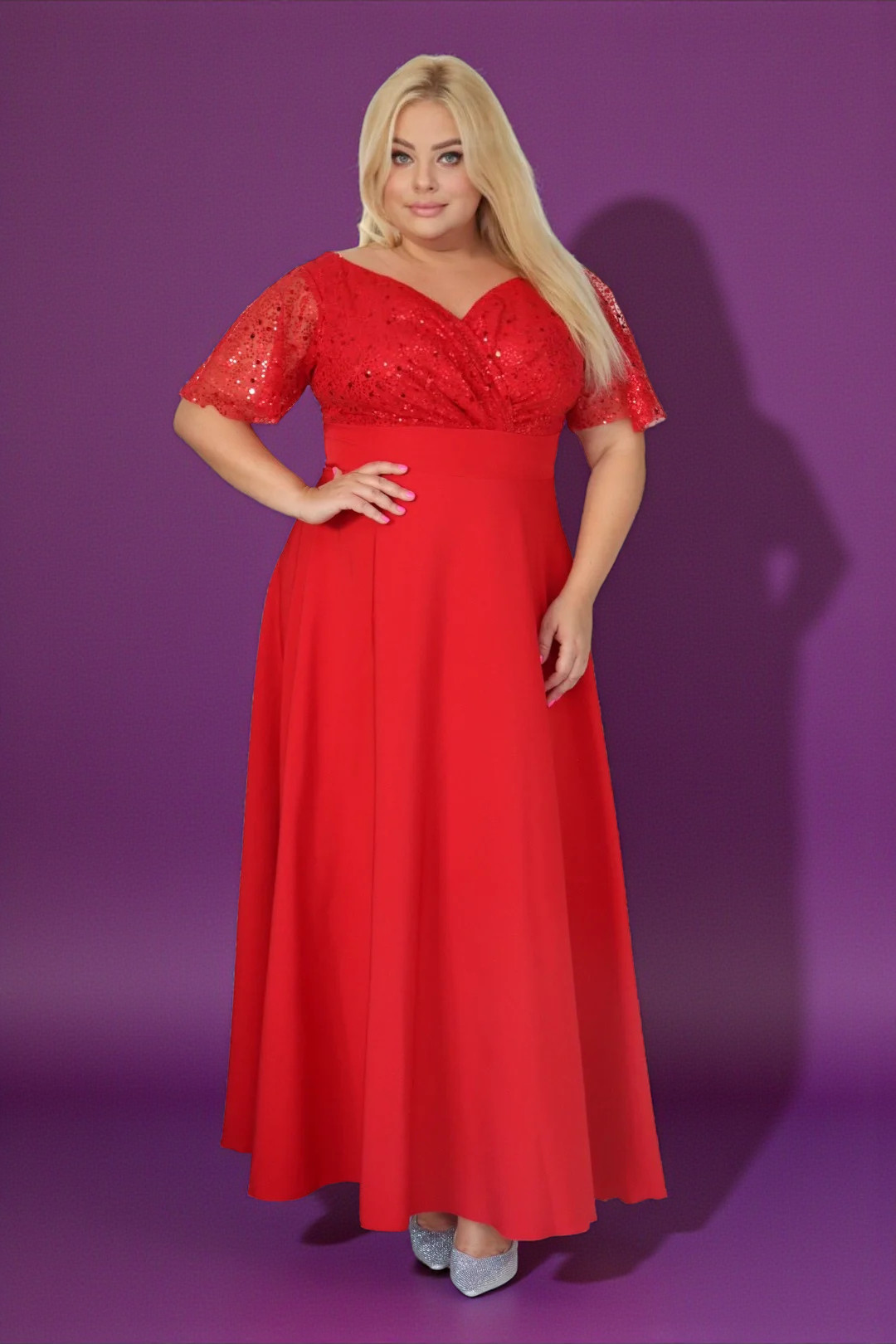Sukienka klasyczna- elegancja, która olśniewa. Kwintesencja wieczorowego blasku! CZERWONA. A008. MEGA WYPRZEDAŻ! - obrazek 2