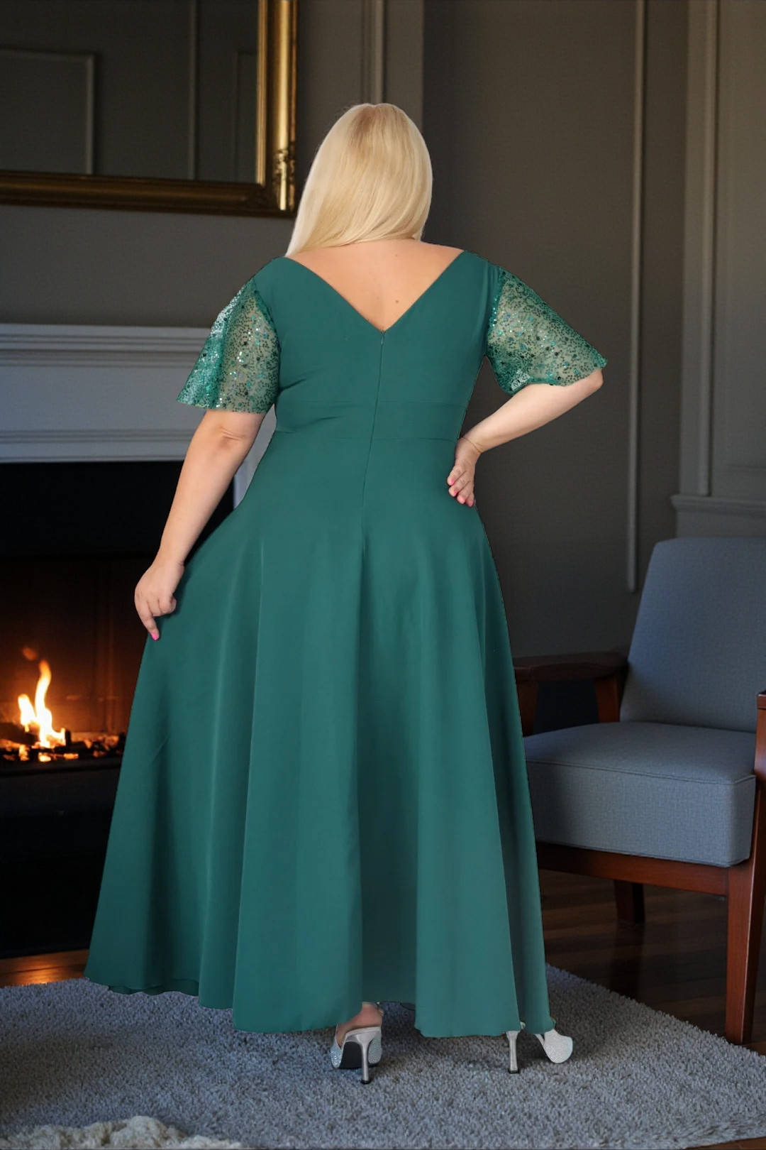 Sukienka Arwena - elegancja, która olśniewa. Kwintesencja wieczorowego blasku! BUTELKOWA ZIELEŃ - obrazek 4