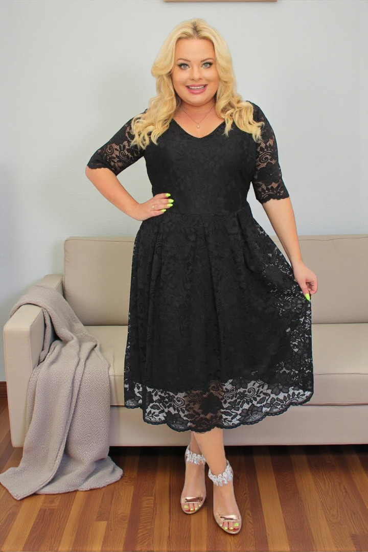 Sukienka Vivienne koronkowa rozkloszowana czarna koronka kwiaty