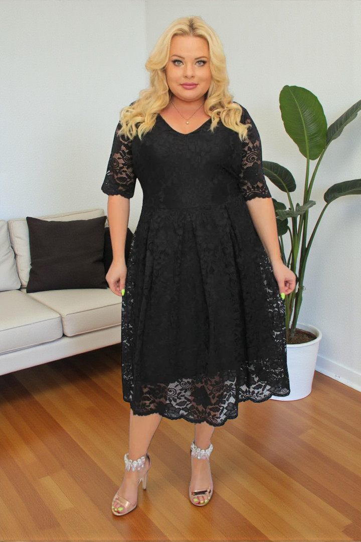 Sukienka Vivienne koronkowa rozkloszowana czarna koronka kwiaty - obrazek 3