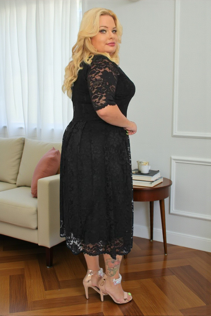 Sukienka Vivienne koronkowa rozkloszowana czarna koronka kwiaty - obrazek 4