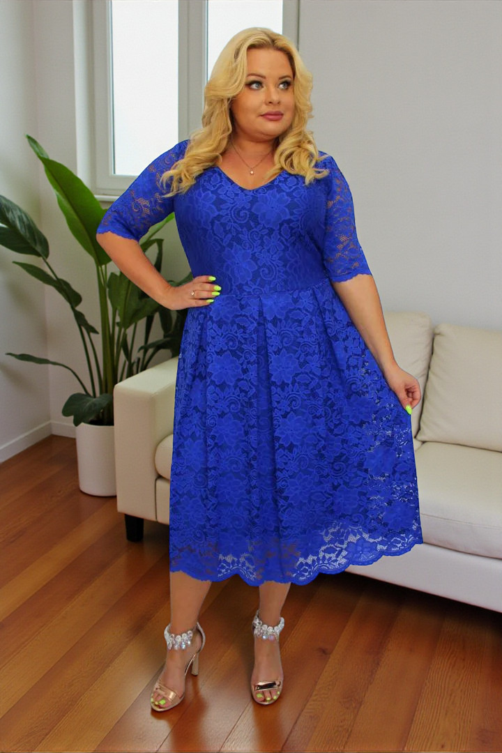 Sukienka Vivienne koronkowa rozkloszowana chabrowa koronka kwiaty - obrazek 3