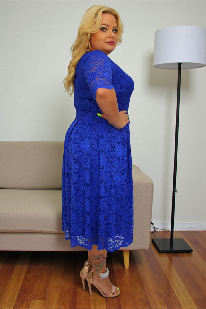 Sukienka Vivienne koronkowa rozkloszowana chabrowa koronka kwiaty - obrazek 4